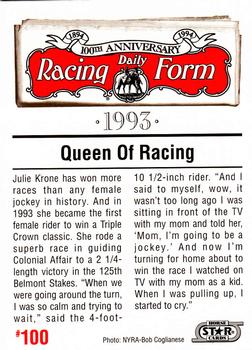 1993 Horse Star Daily Racing Form 100th Anniversary #100 Julie Krone Back